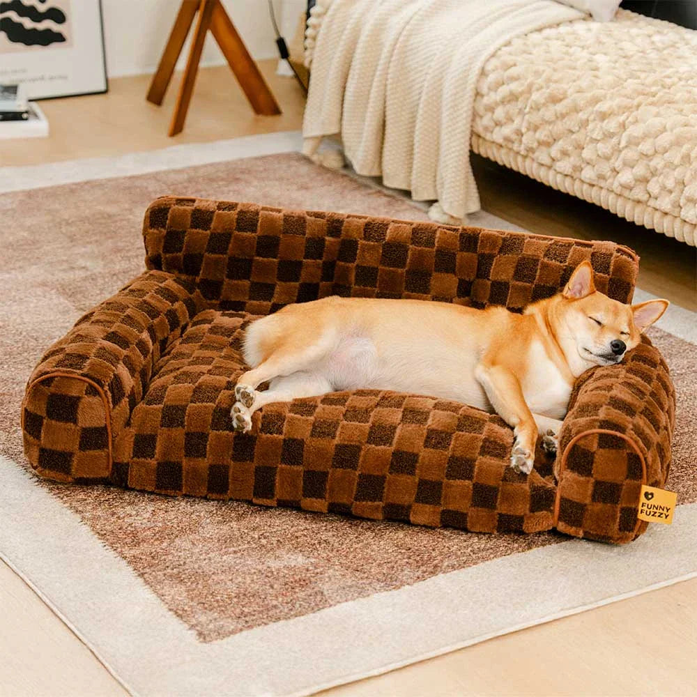 Chequered Fluffy Removable Orthopaedic Dog Bolster Bed – CosyNest