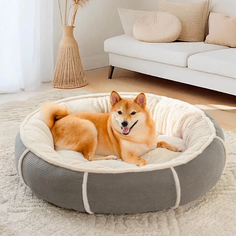 Ultra Plush Corduroy Anti-Anxiety Donut Dog Bed