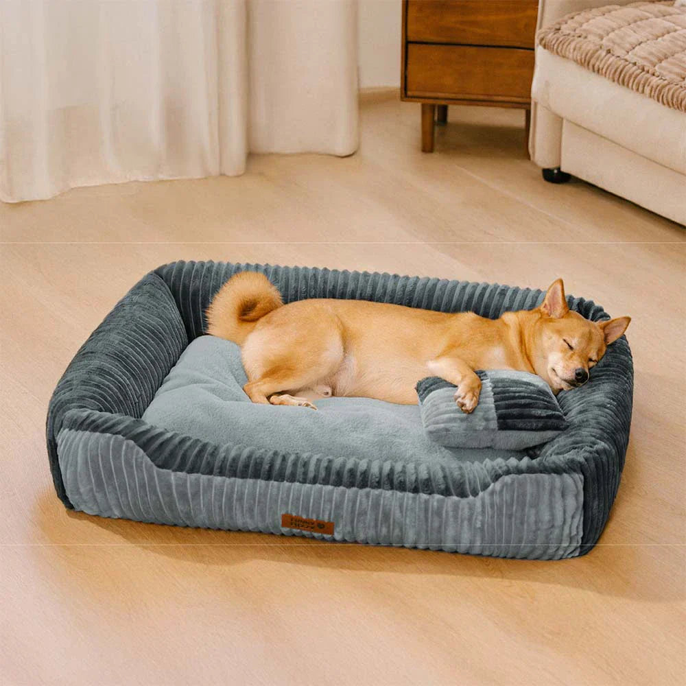 Vintage Colour-Block Flannel Removable Bolster Dog Bed with Pillow– CosyRest