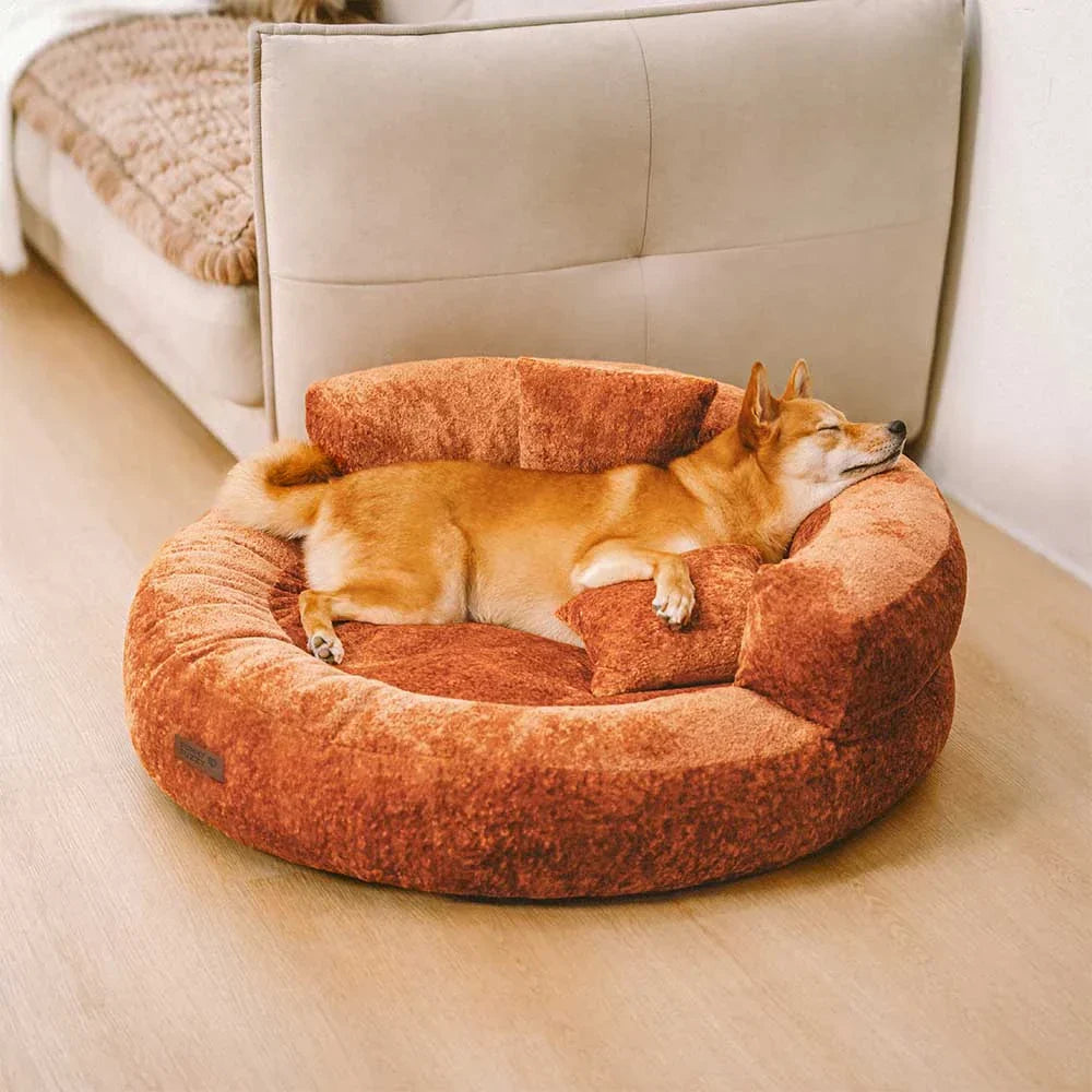 Luxe Diamond Velvet Removable Orthopaedic Donut Dog Bed With Pillow - DreamNest
