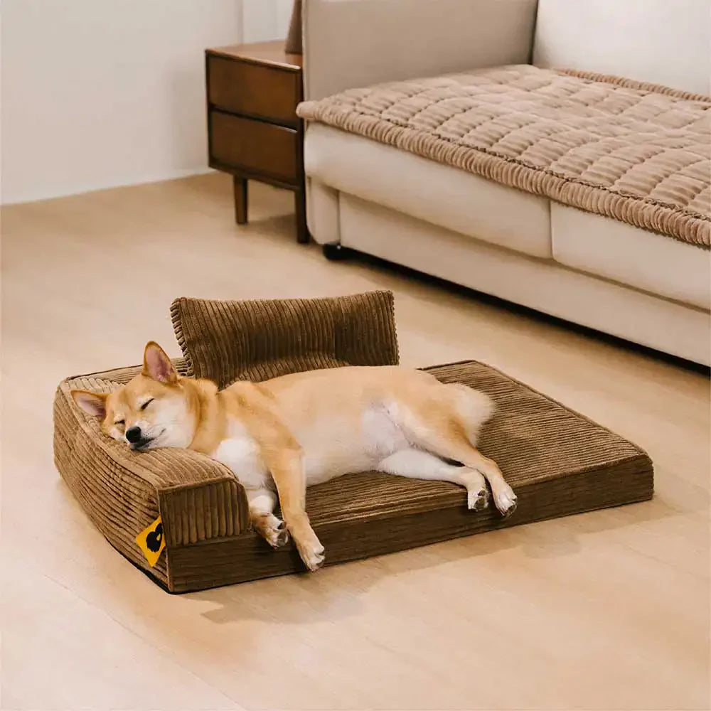 Corduroy Anti-Scratch Removable Orthopaedic Dog Bed with Pillow - ComfySofa