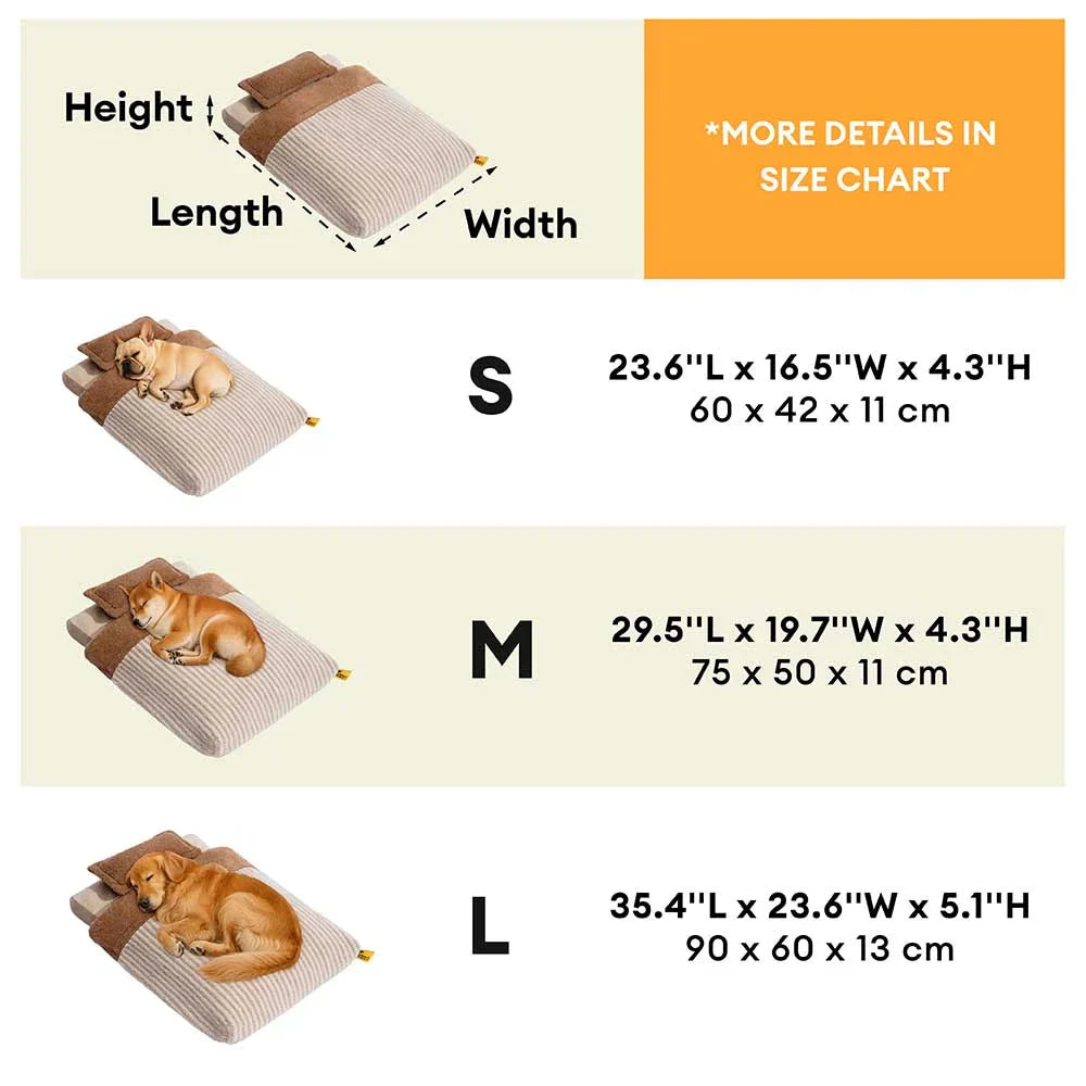 Plush Striped Cave Covered Orthopaedic Dog Bed With Pillow - FluffyWarm