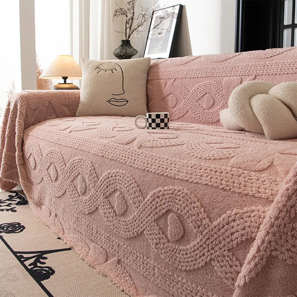 Bowknot Jacquard Plush Multifunctional Sofa Blanket Sofa Cover