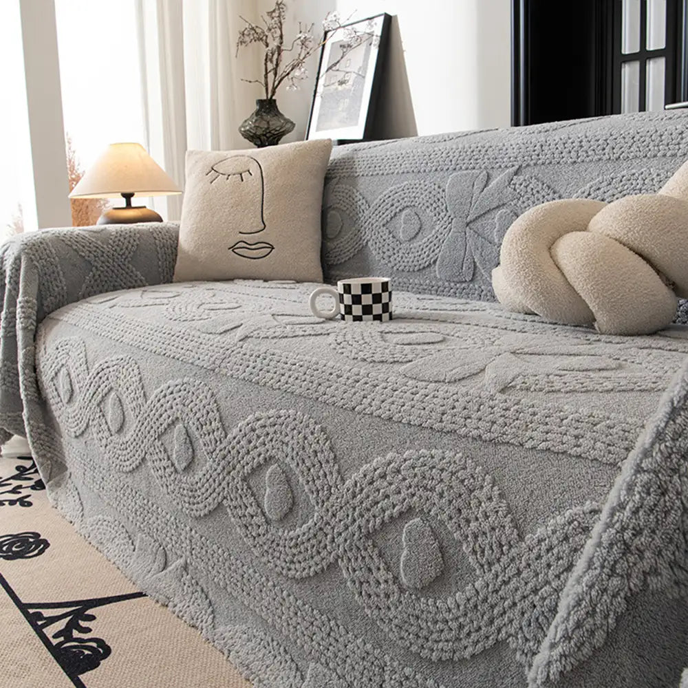 Bowknot Jacquard Plush Multifunctional Sofa Blanket Sofa Cover