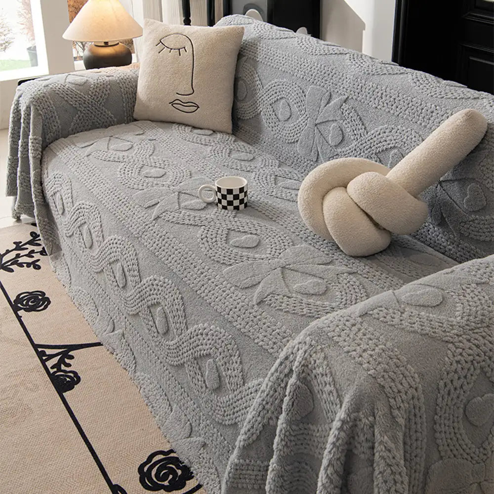 Bowknot Jacquard Plush Multifunctional Sofa Blanket Sofa Cover