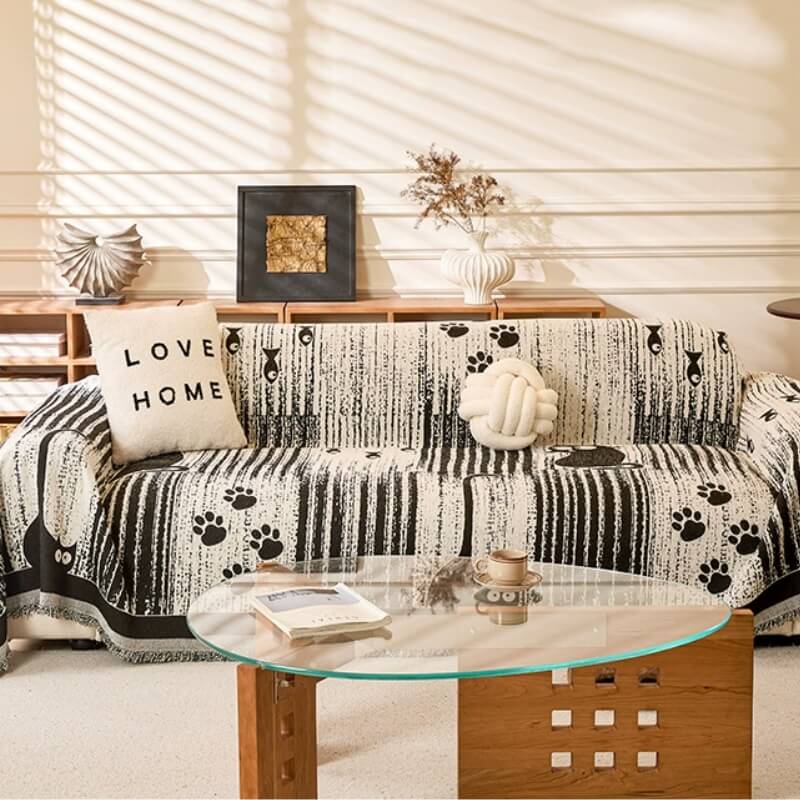 Cartoon Paw Print Chenille Anti-Scratch Throw Sofa Cover