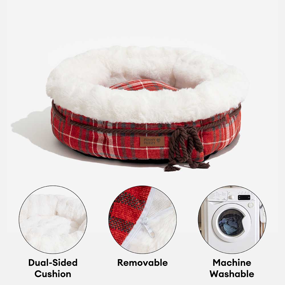 Classic Jacquard Plush Donut Dog Bed - Snuggle Den