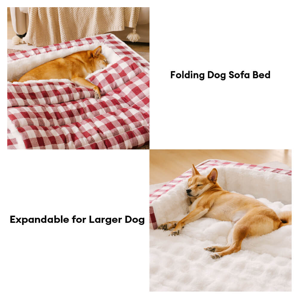 Classic Plaid Ergonomic Calming Dog Bed - Expandable&Washable