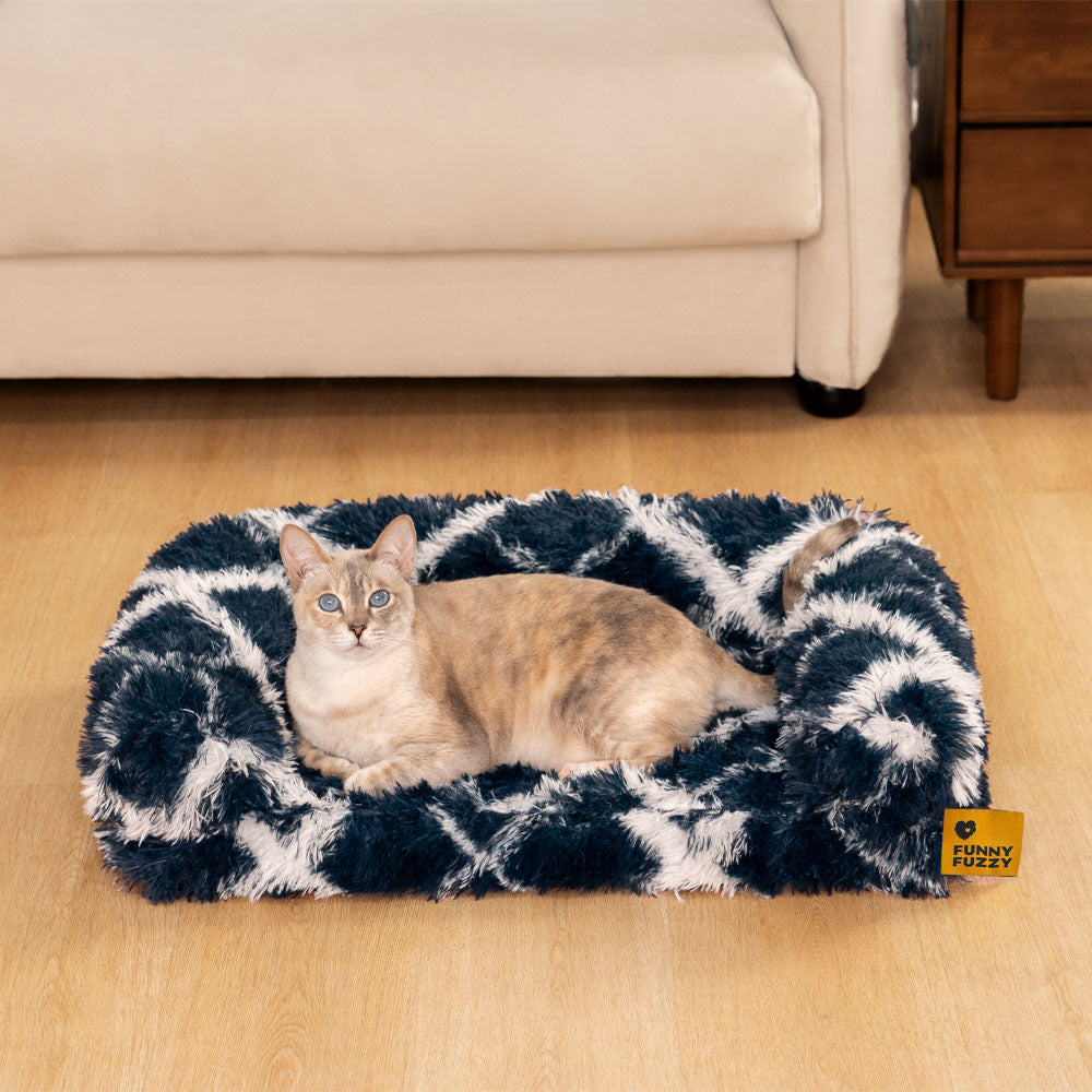 Classic Plaid Orthopaedic Bolster Cat Sofa Bed - Cosy Comfort