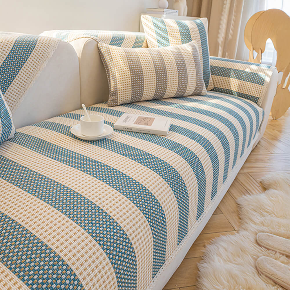 Cotton Linen Stripe Anti-scratch Furniture Protector Sofa Cover