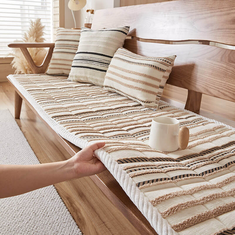 Cosy Chenille Striped Plush Sofa Protector Pet Mat Non-slip Sofa Cover