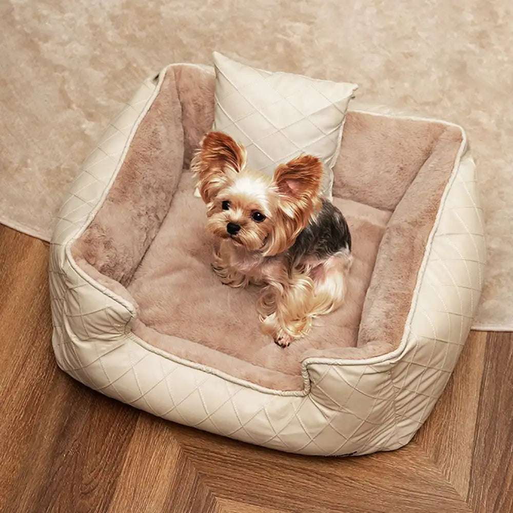 Cosy Diamond Faux Leather Square Dog Bed for Puppies