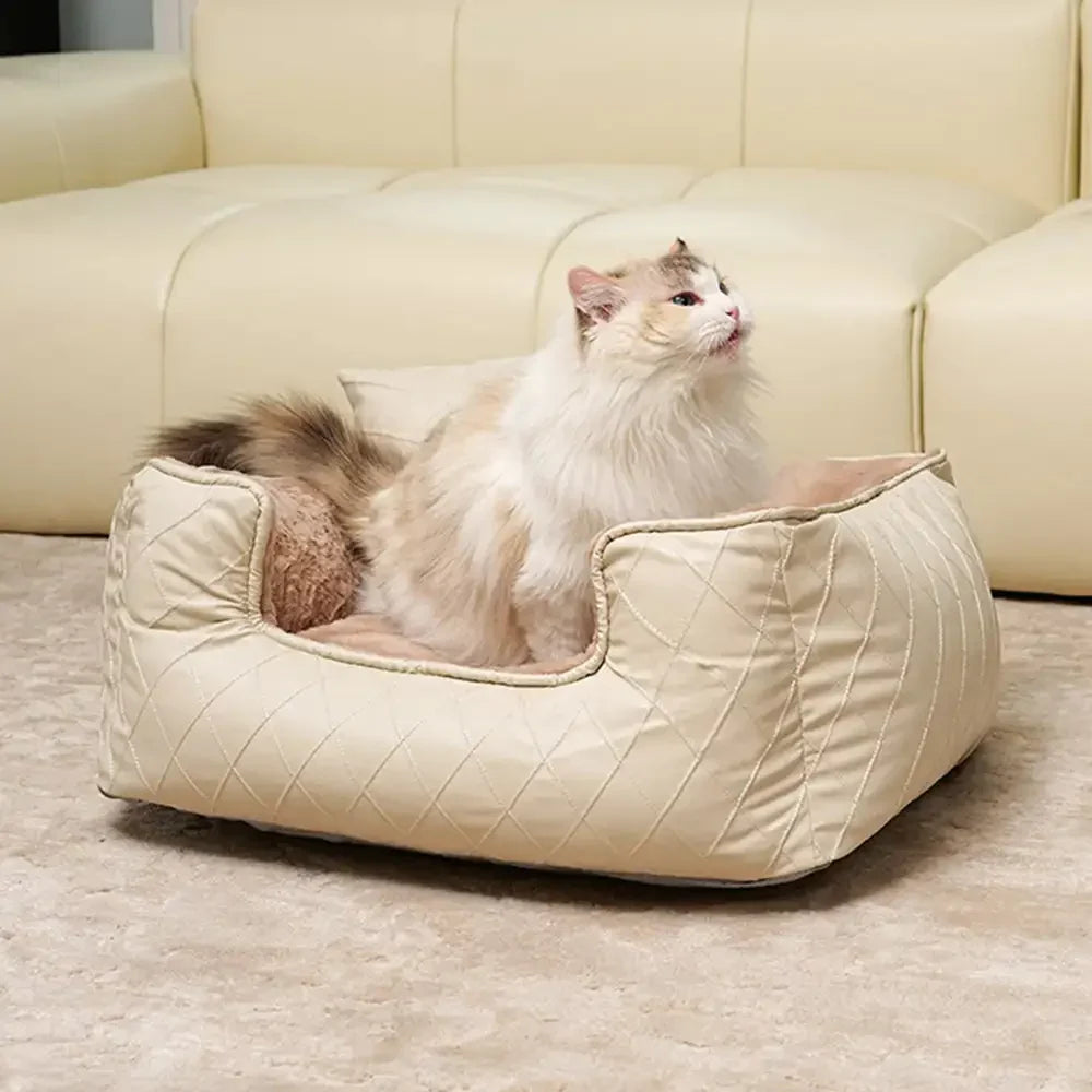 Cosy Diamond Faux Leather Square Dog Bed for Puppies