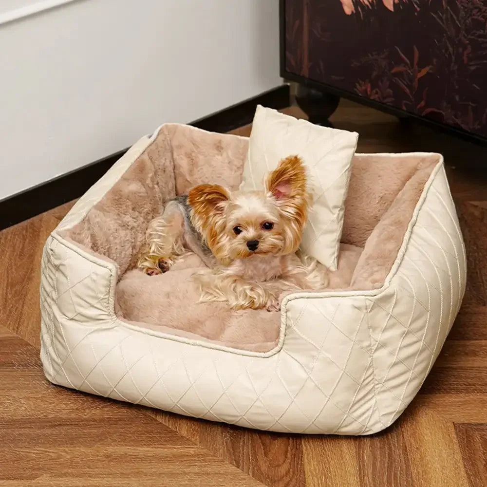 Cosy Diamond Faux Leather Square Dog Bed for Puppies
