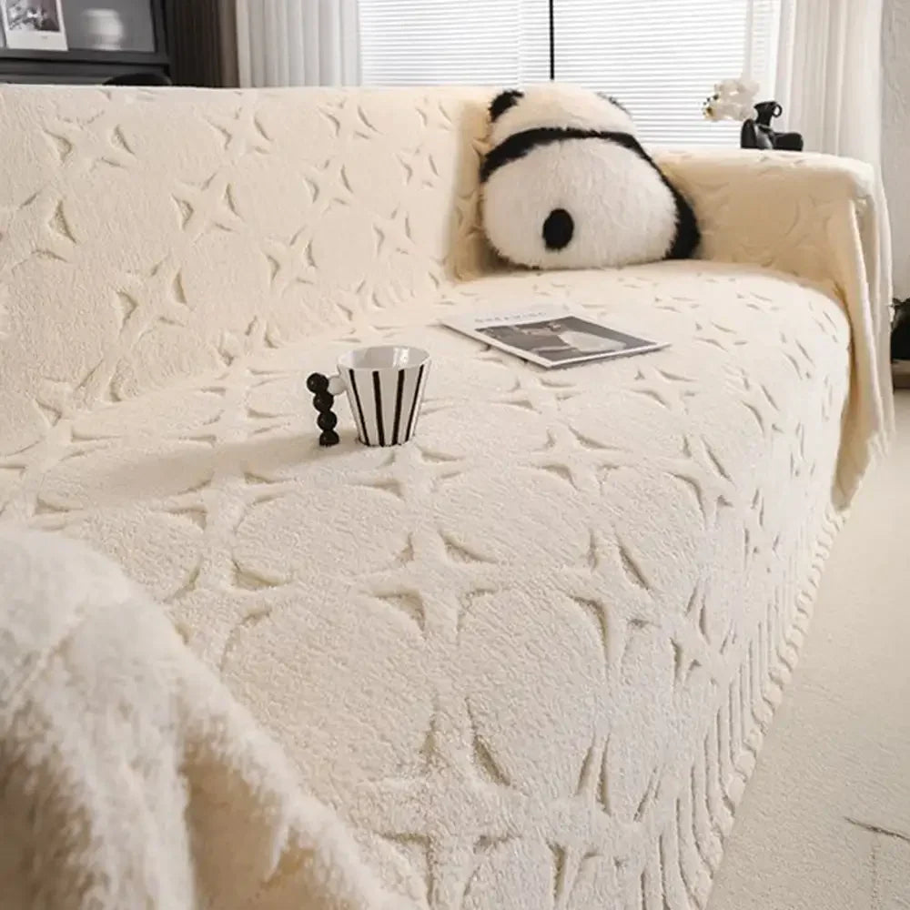 Cream Textured Jacquard Design Sofa Decorative Throw Sofa Cover