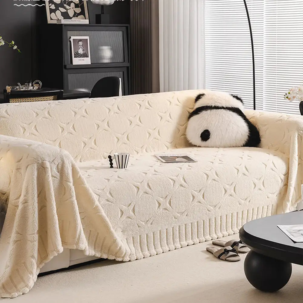 Cream Textured Jacquard Design Sofa Decorative Throw Sofa Cover