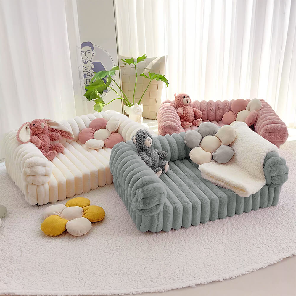Cream Fluffy Comfort Orthopaedic Dog and Cat Sofa Bed