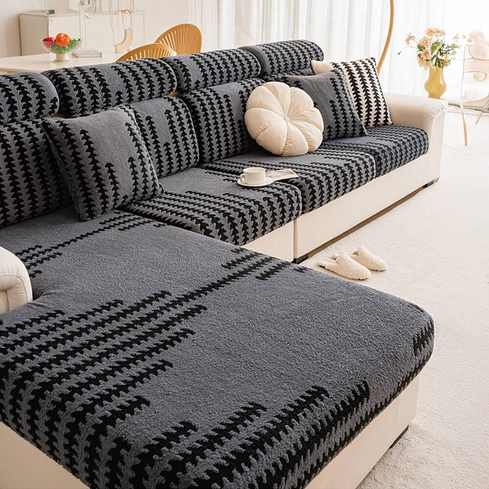 All-Season Soft & Stretchy Fishbone Striped Magic Sofa Cover