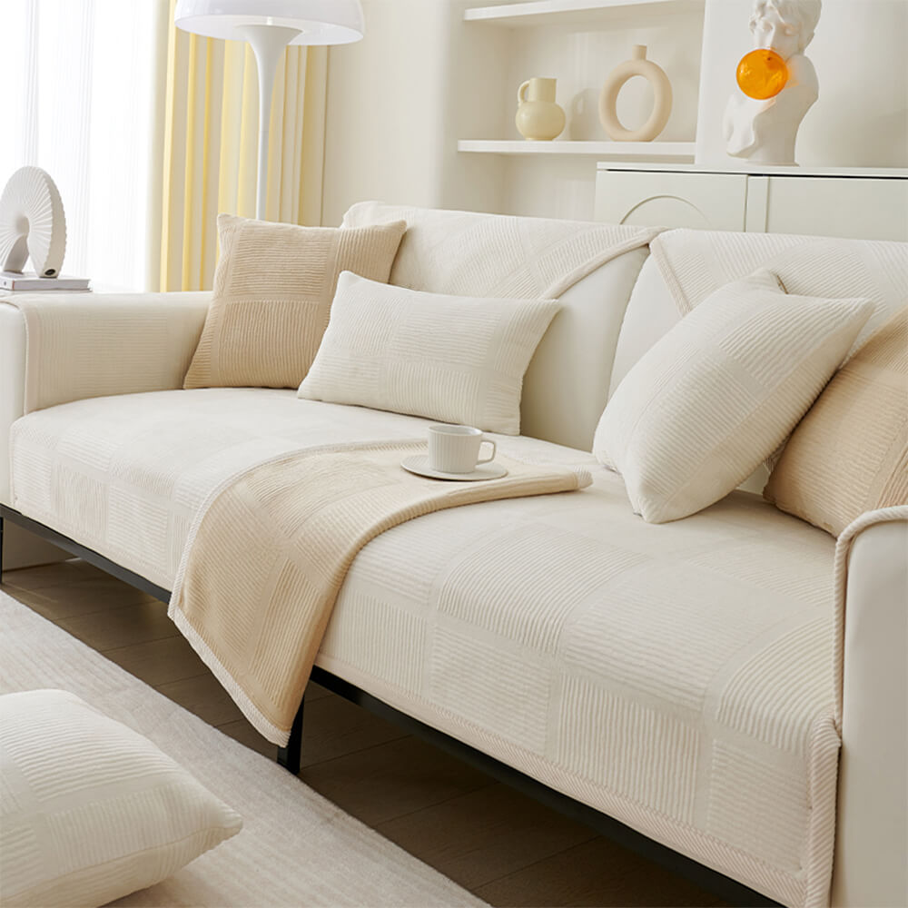 Classic Striped Square Plush Sofa Cover