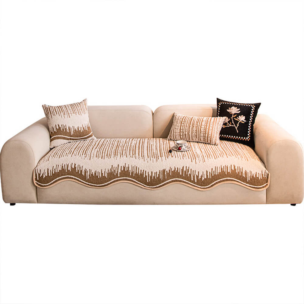 Modern Abstract Lines Plush Sofa Cover with Wavy Edges