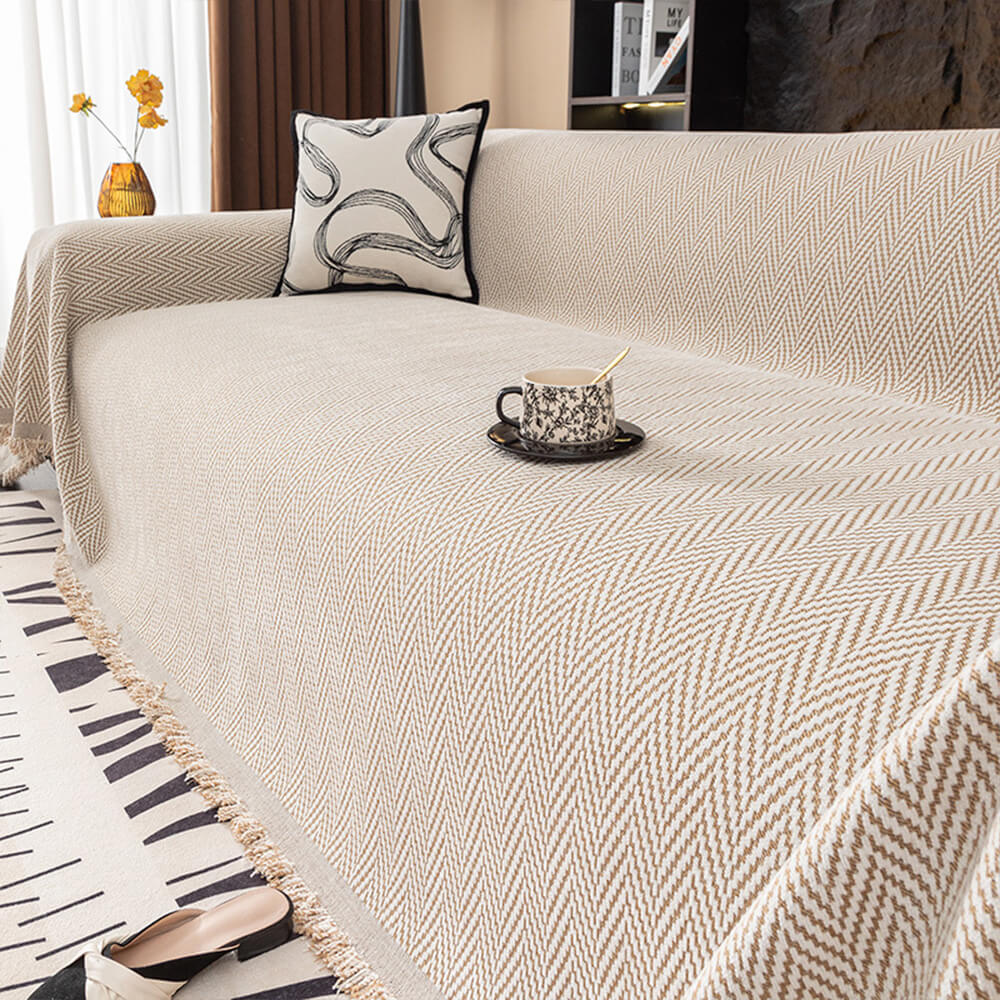 Premium Chenille Textured with Stylish Fringe Sofa Cover