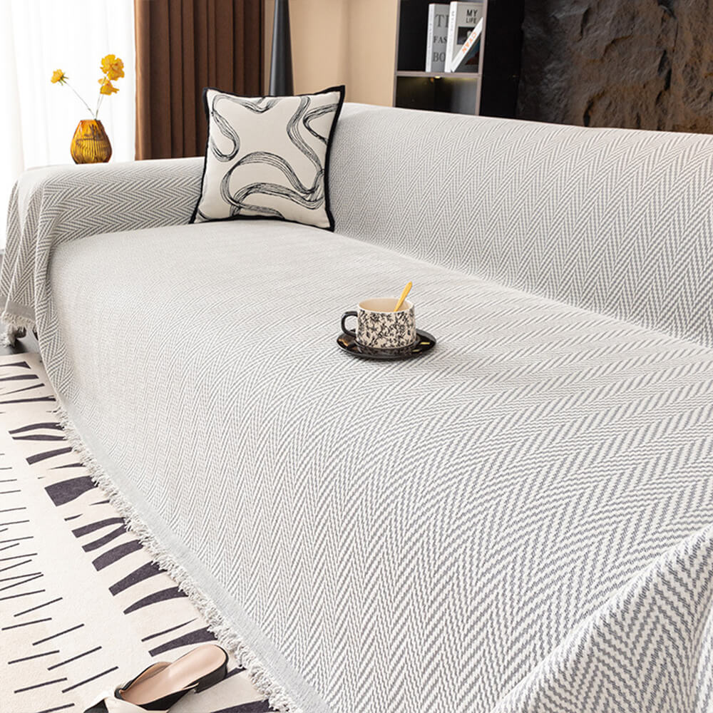 Premium Chenille Textured with Stylish Fringe Sofa Cover