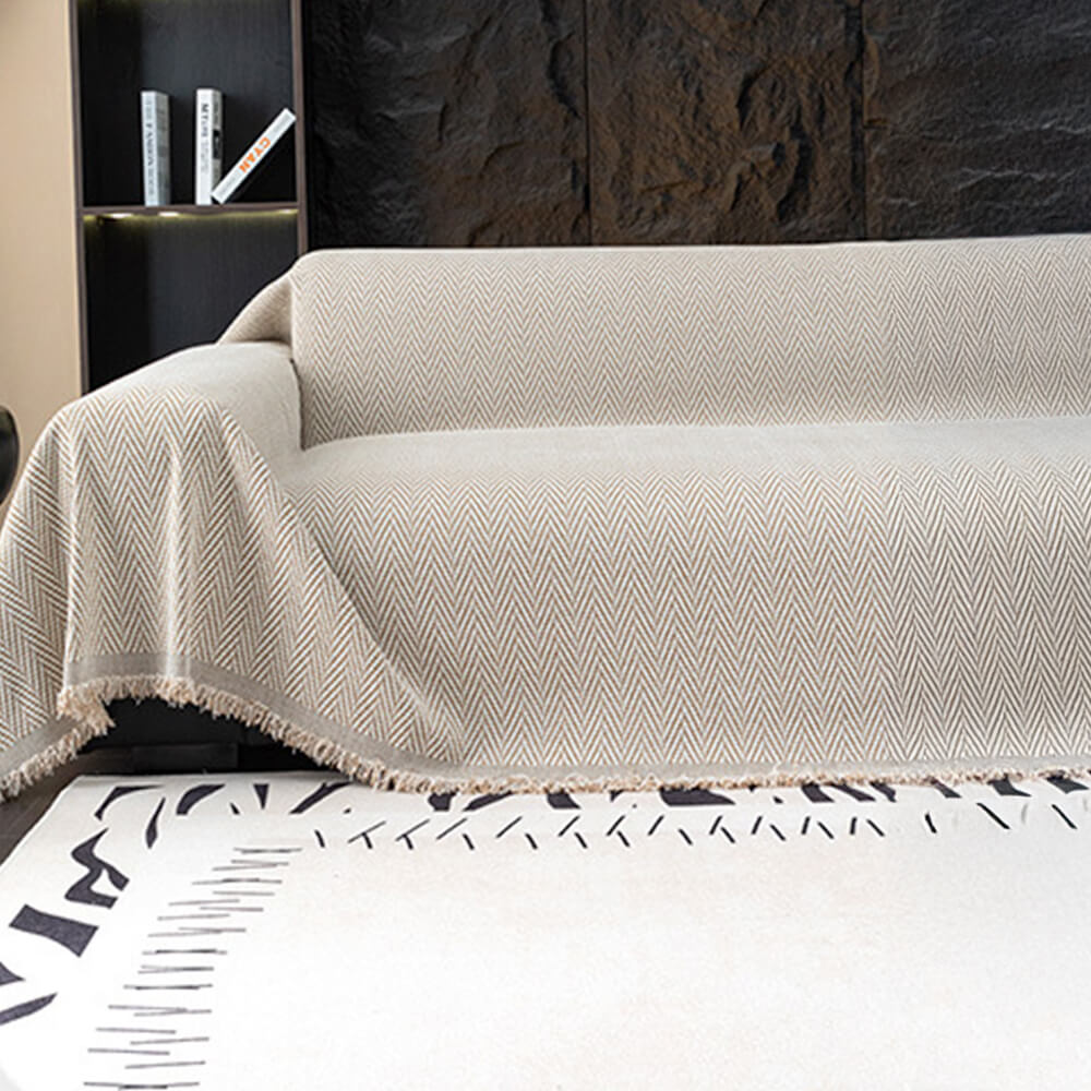 Premium Chenille Textured with Stylish Fringe Sofa Cover