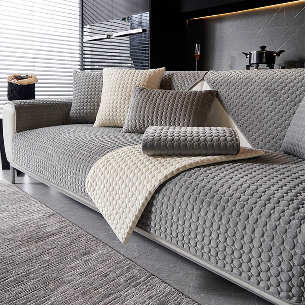 Round Quilted Suede Moisture-Absorbent Breathable Non-Slip Sofa Cover