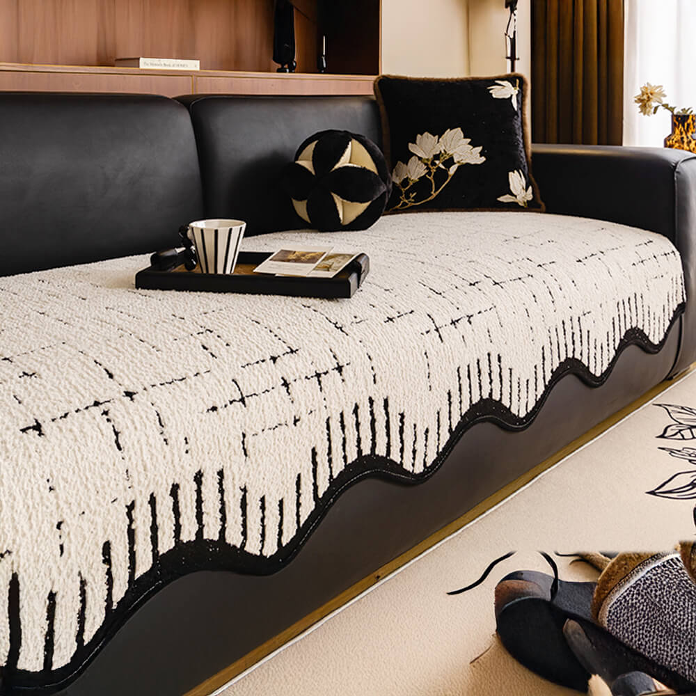 Soft Thickened Plush Sofa Cover with Irregular Wave Edges
