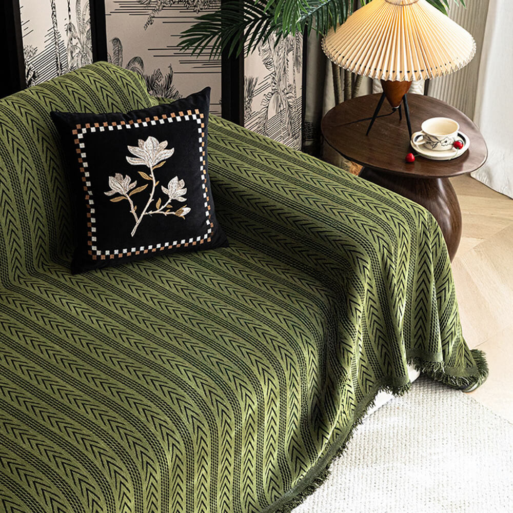Jacquard Tassel Chenille Sofa Cover