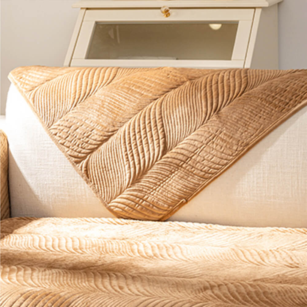 Leaf Patterned Plush Warm Non-Slip Sofa Cover