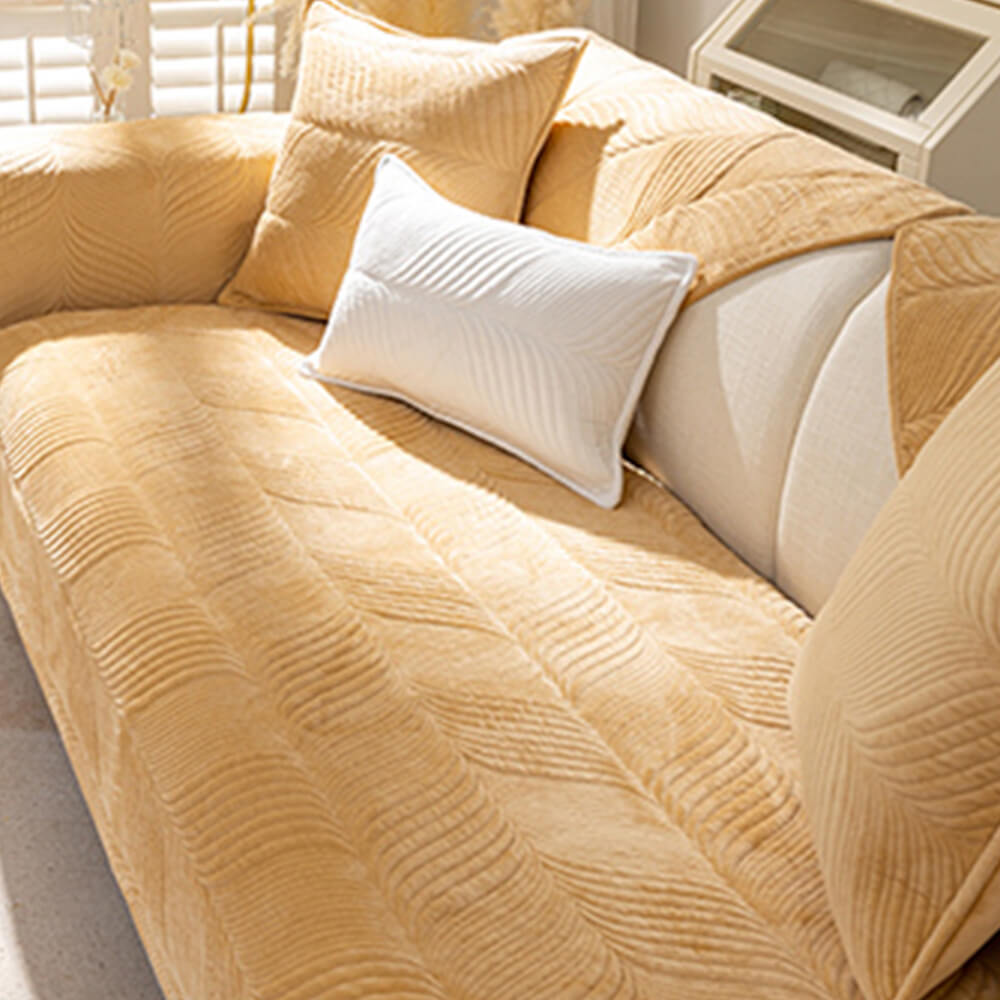Leaf Patterned Plush Warm Non-Slip Sofa Cover