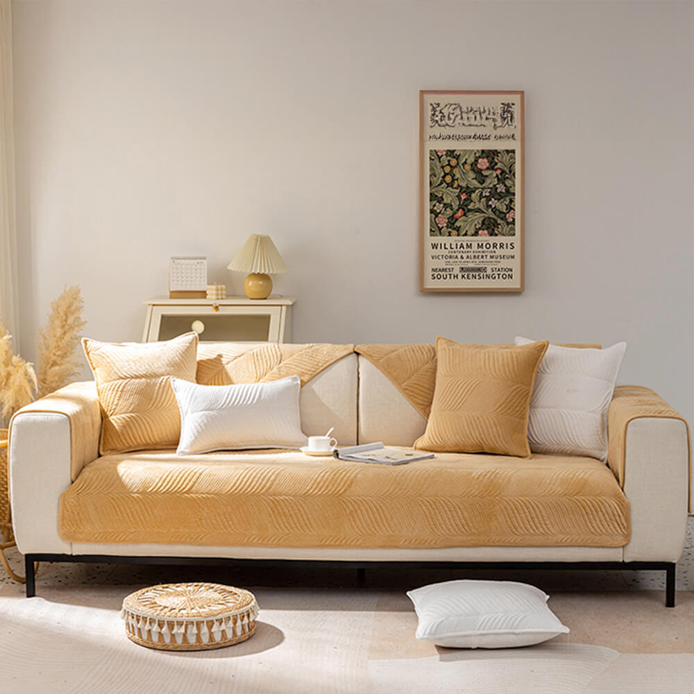 Leaf Patterned Plush Warm Non-Slip Sofa Cover