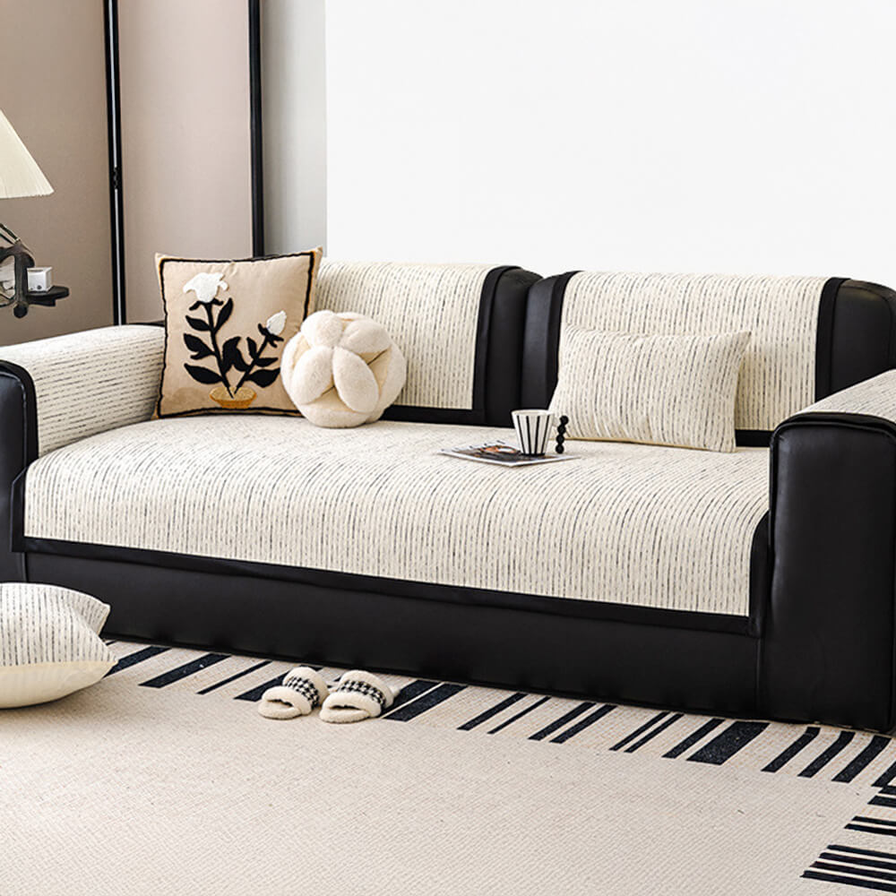 Modern French Striped Chenille Sofa Cover