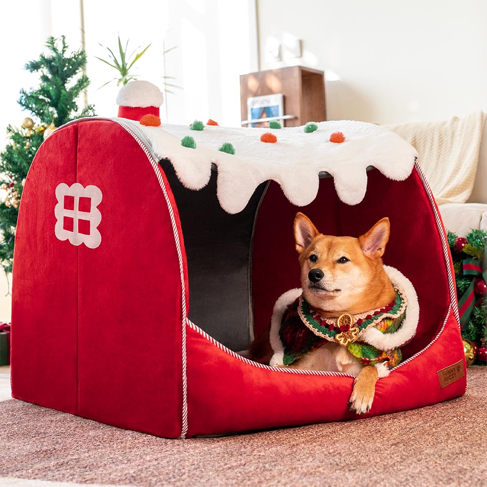 Festive Snow House Orthopaedic Dog Bed - Christmas Warmth