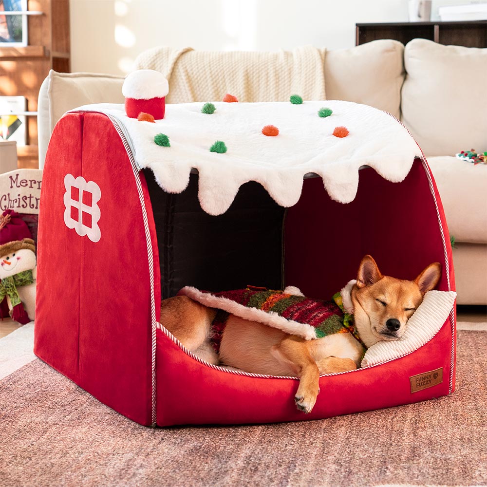 Festive Snow House Orthopaedic Dog Bed - Christmas Warmth