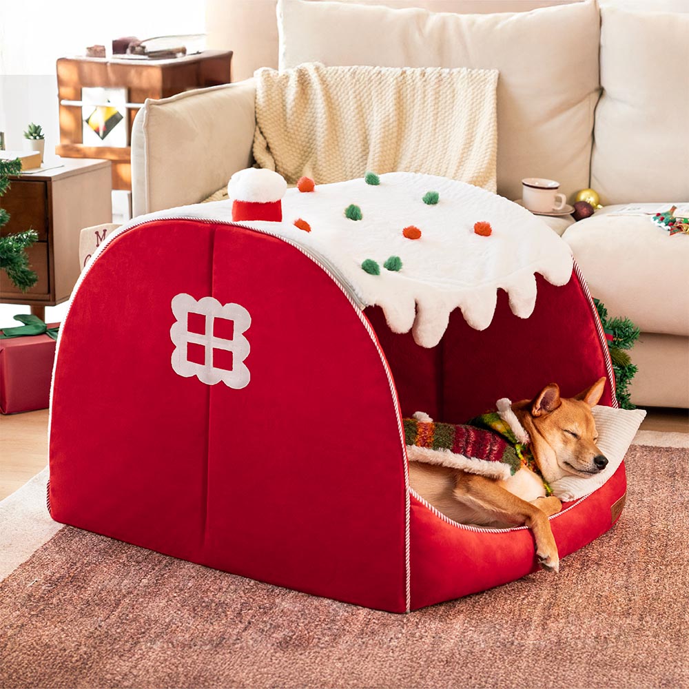 Festive Snow House Orthopaedic Dog Bed - Christmas Warmth