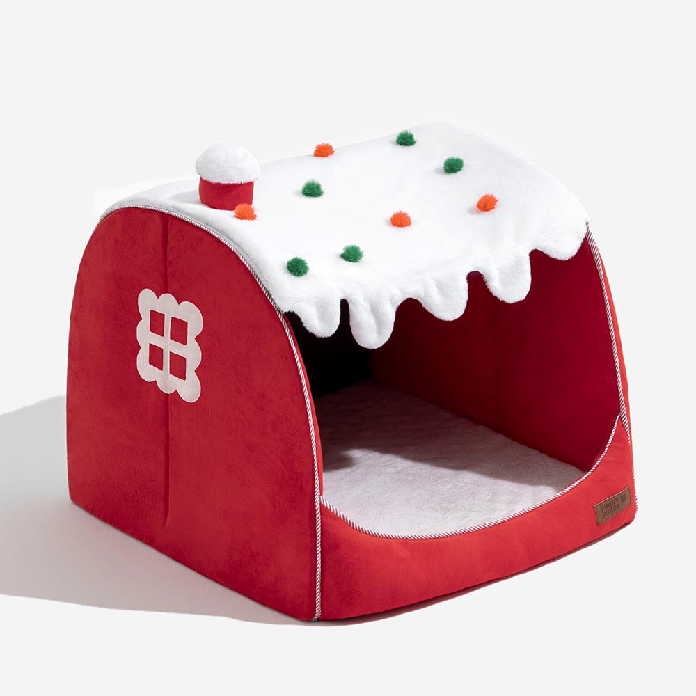 Festive Snow House Orthopaedic Dog Bed - Christmas Warmth