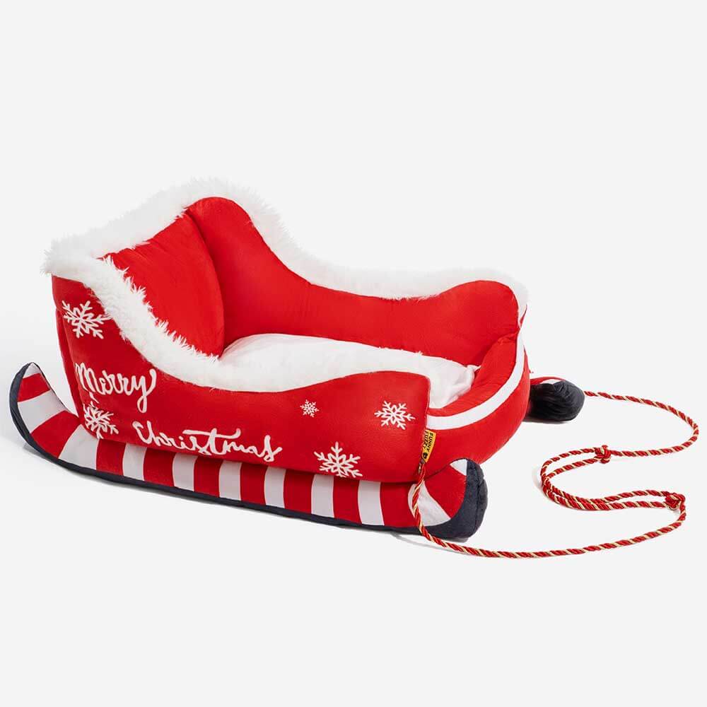 Festive Plush Cosy Dog Bed - Christmas Sleigh