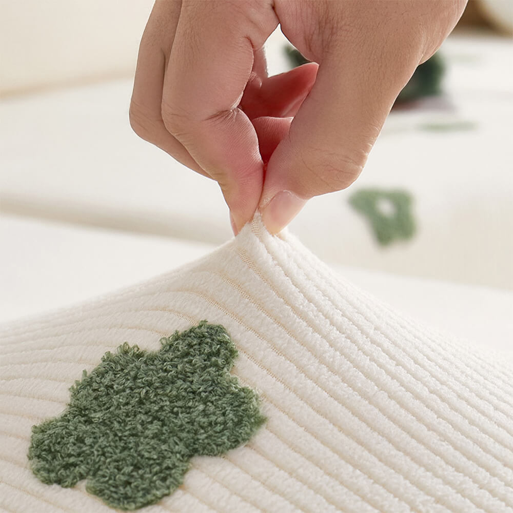 Floral Embroidered Fleece Sofa Anti-Scratch Stretch Sofa Cover