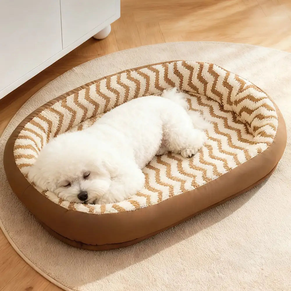 Geometric Wave Pattern Faux Leather Warm Removable And Washable Dog Bed