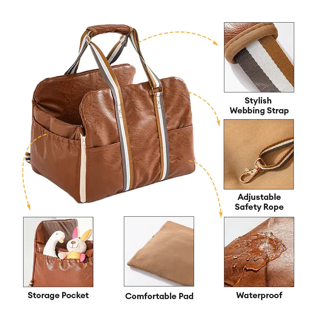 Deluxe Faux Leather Safety Center Console Pet Car Seat and Carrier 3-in-1