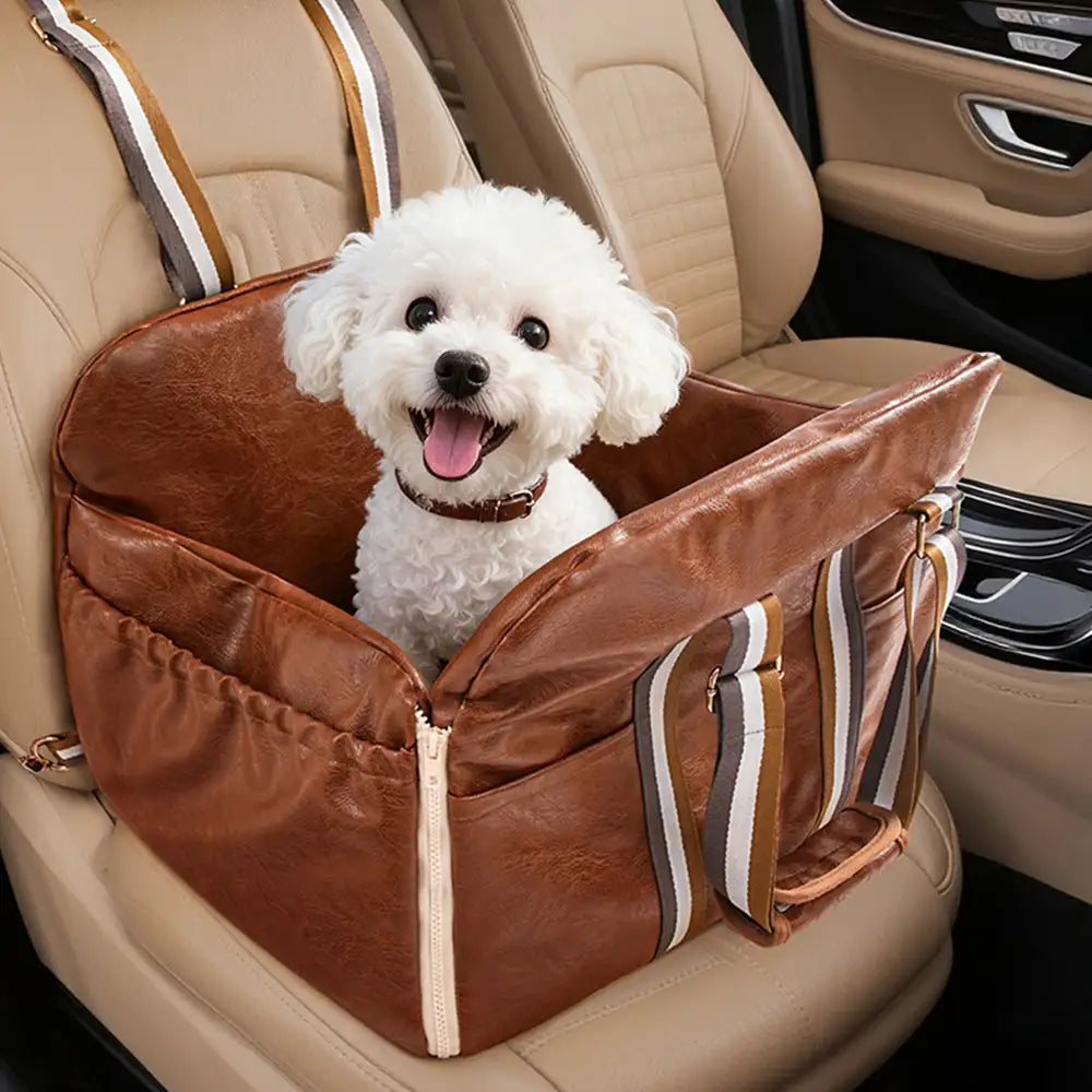 Deluxe Faux Leather Safety Center Console Pet Car Seat and Carrier 3-in-1