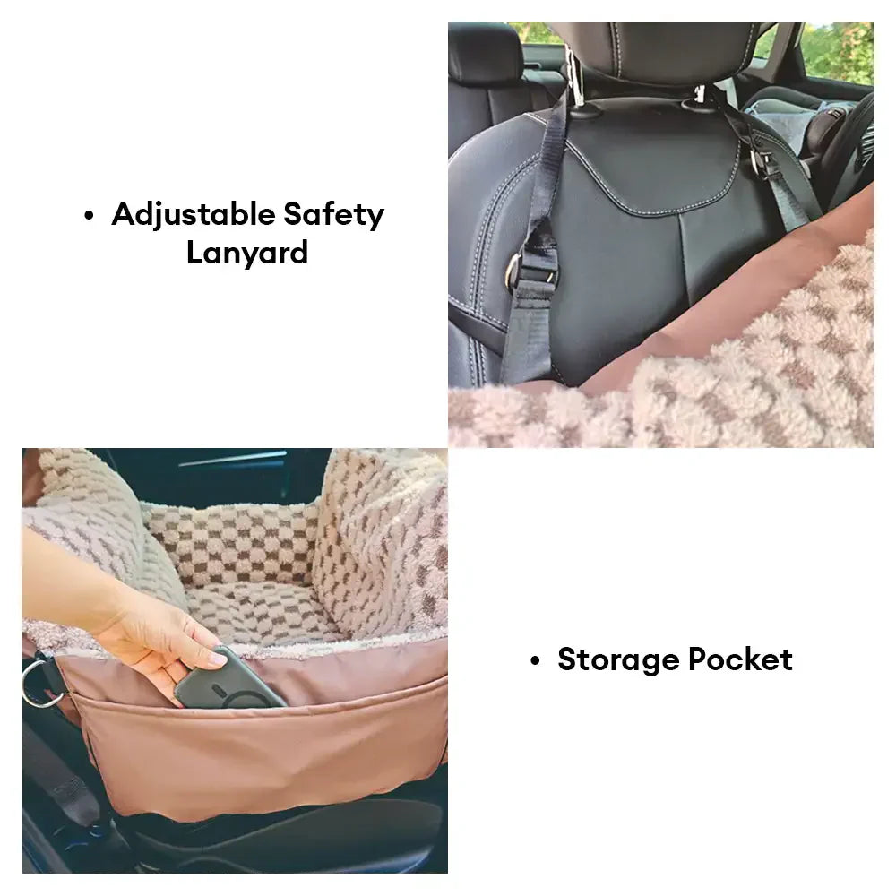 Chequerboard Faux Leather Safety Centre Console Pet Car Seat and Carrier 2-in-1