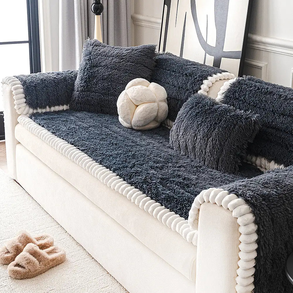 Luxury Fluffy Plush Thickened Comfortable Non-Slip Sofa Cover