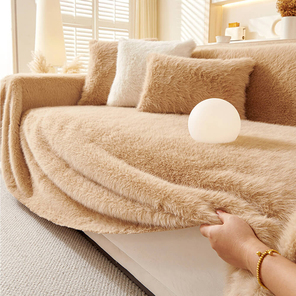 Luxury Skin-Friendly Long Faux Fur One-Piece Multi Functional Sofa Cover