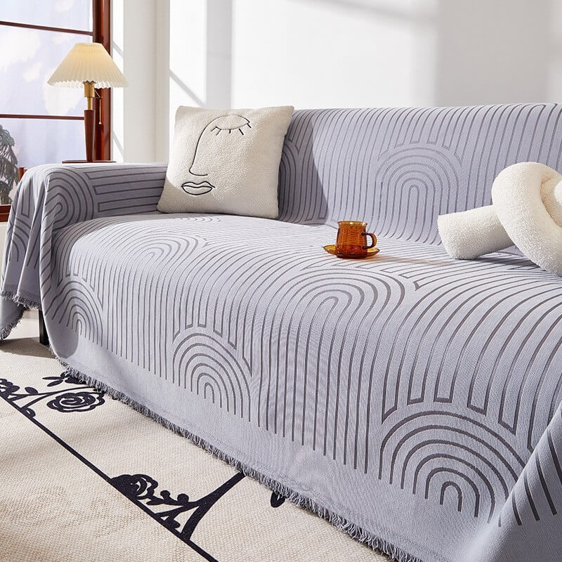 Minimalist Arch Motif Scratch-Resistant Chenille Throw Sofa Cover