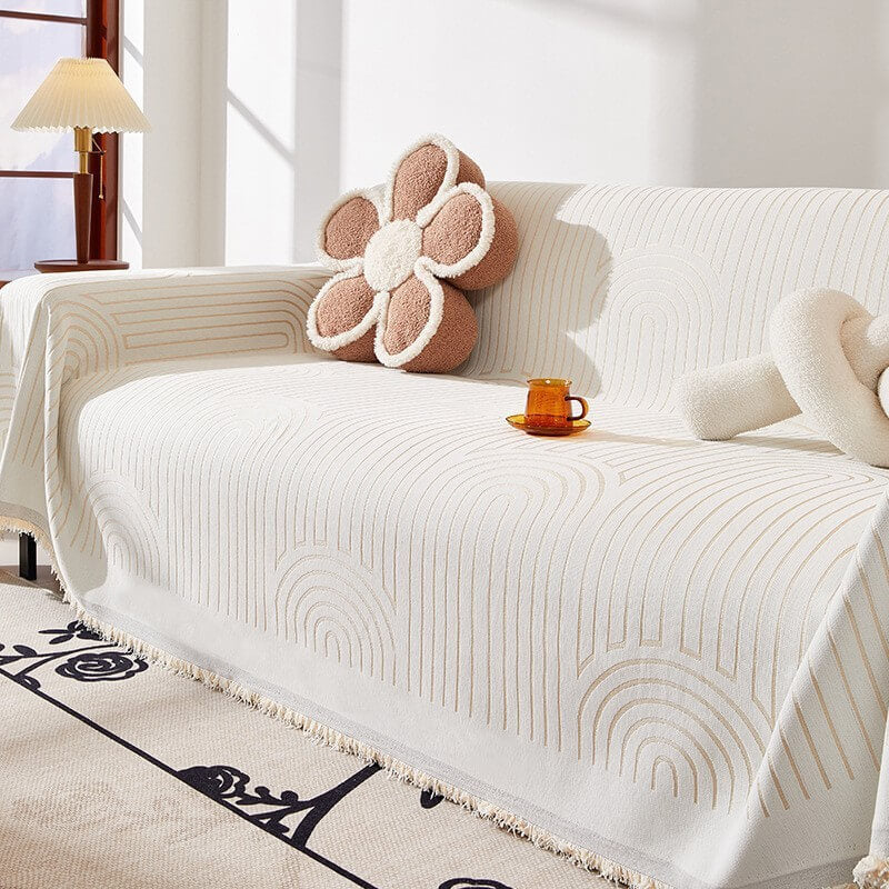 Minimalist Arch Motif Scratch-Resistant Chenille Throw Sofa Cover