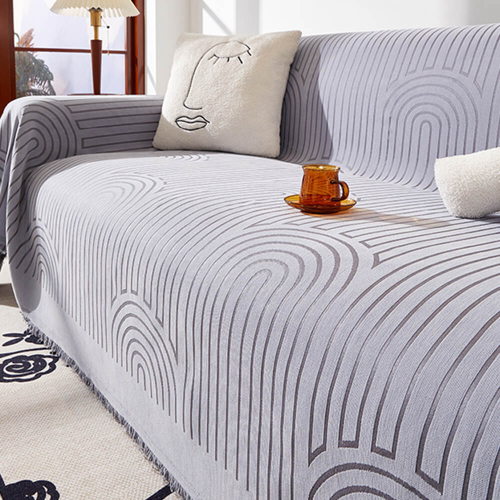Minimalist Arch Motif Scratch-Resistant Chenille Throw Sofa Cover