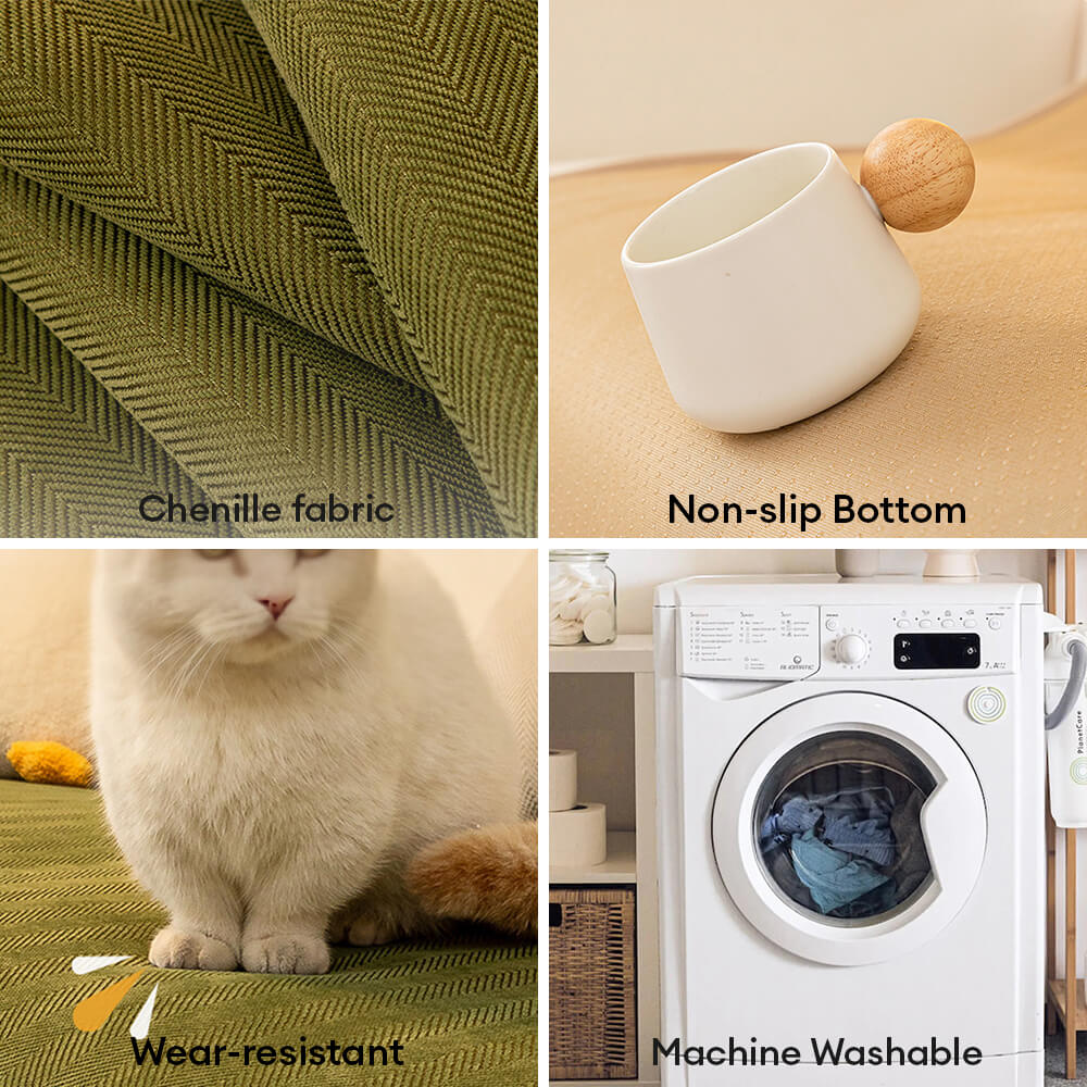 Minimalist Herringbone Chenille Non-Slip Wavy Edge Sofa Cover